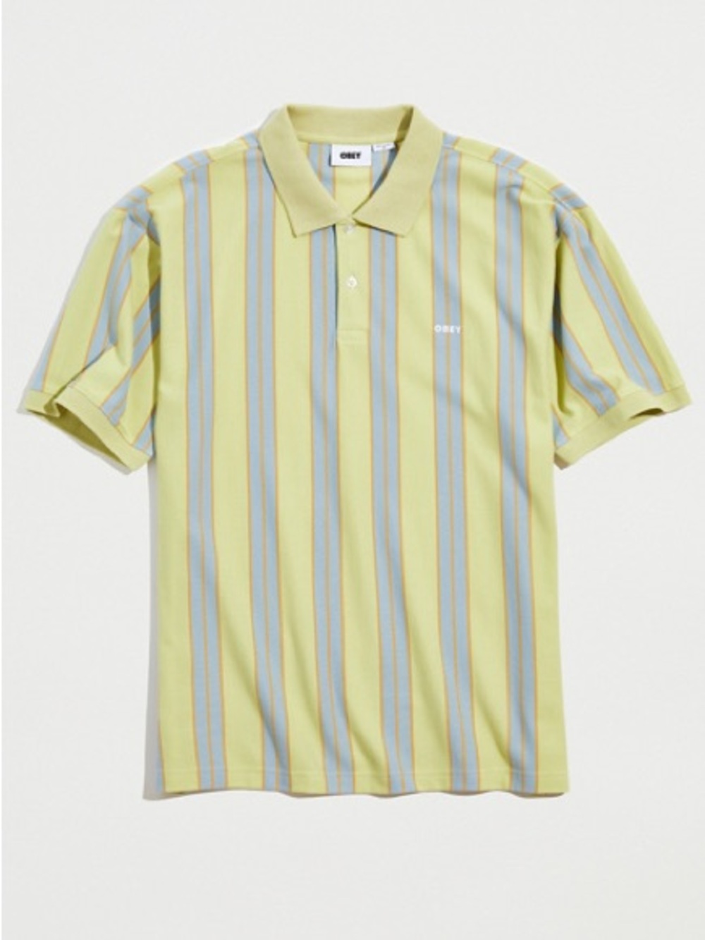 Obey Yellow and Blue Vertical Stripe Polo